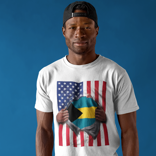 Bahamas + USA Flag T-shirt | Bahamian + American Flag Rip 4th Of July | Funny Latino Tees | 4 Colors