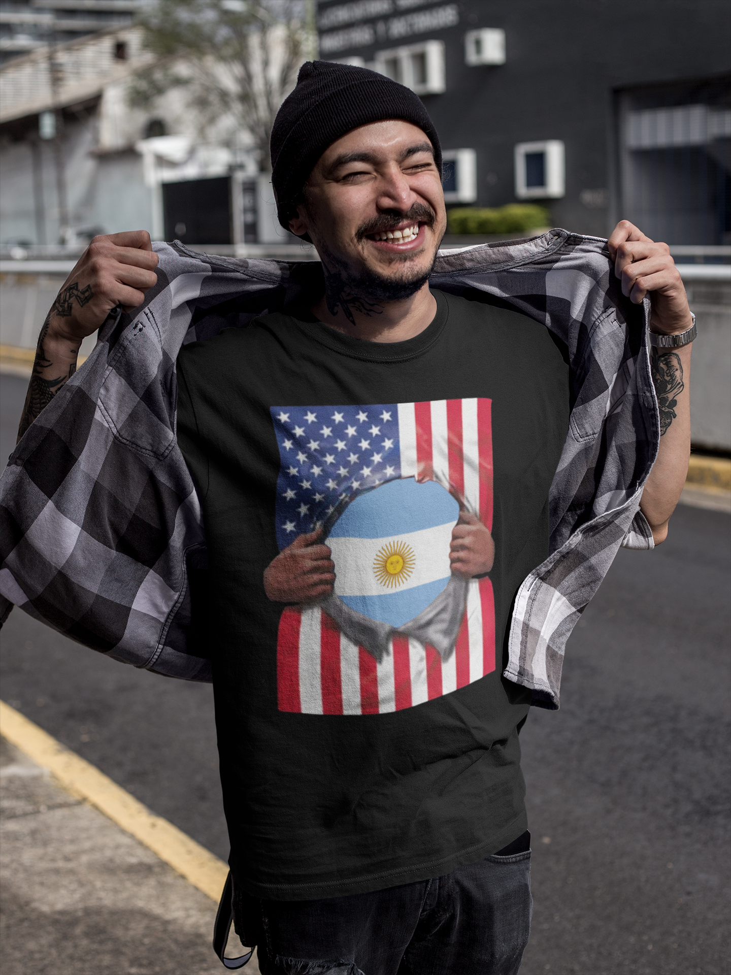 Argentina Flag + USA Flag Pride T-shirt | Argentina + American Flag Rip 4th Of July | Funny Viral Latino Tees | Unisex - 4 Colors