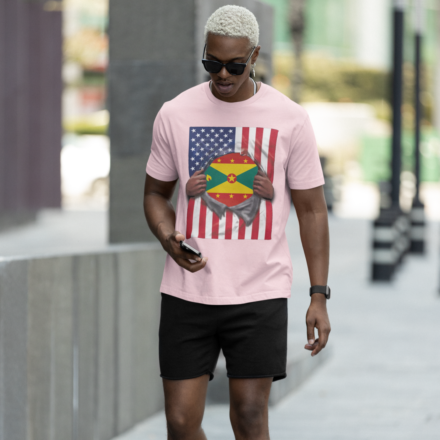 Grenada + USA Flag T-shirt | Grenadian + American Flag Rip 4th Of July | Funny Latino Tees | 4 Colors