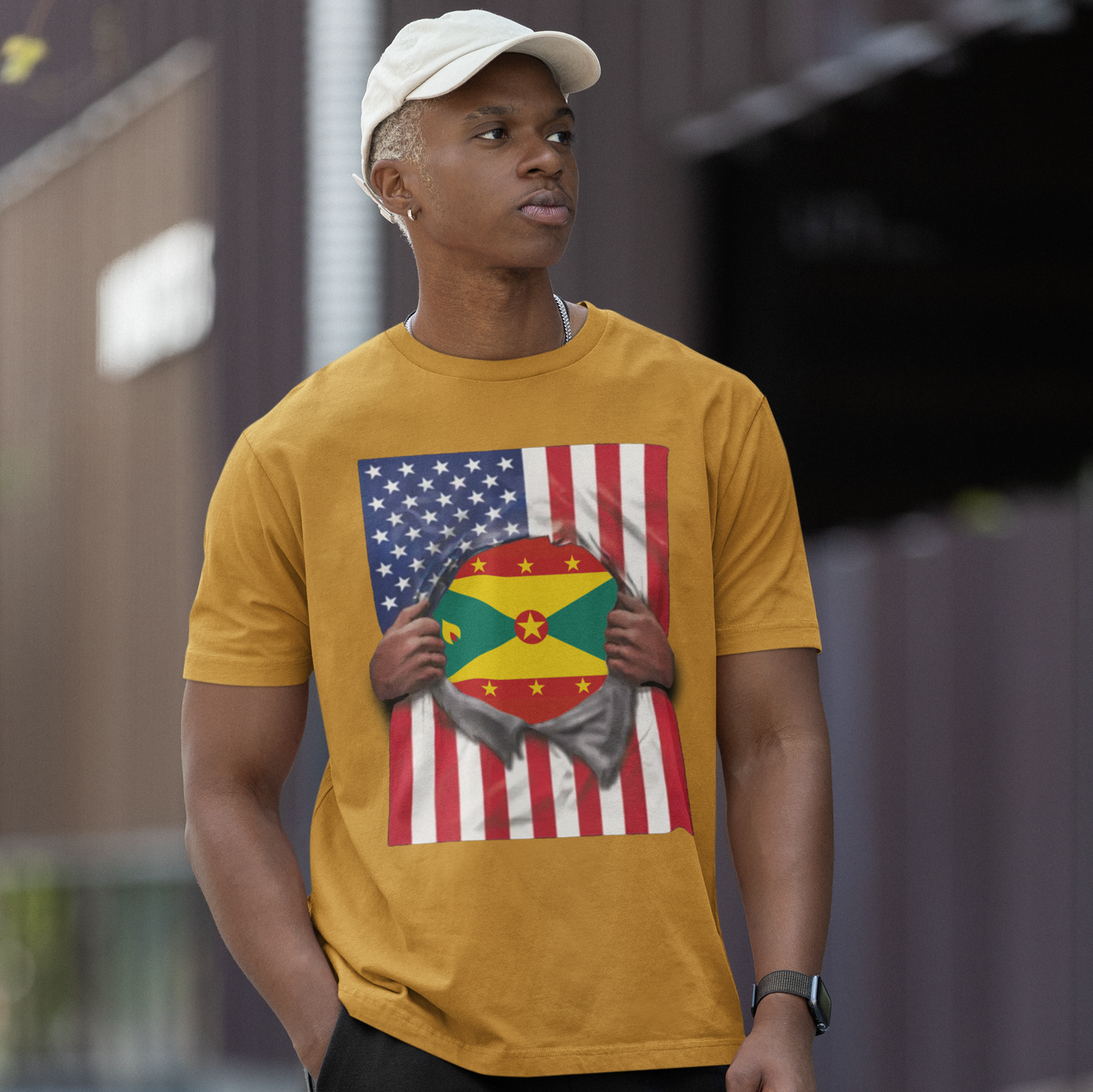 Grenada + USA Flag T-shirt | Grenadian + American Flag Rip 4th Of July | Funny Latino Tees | 4 Colors