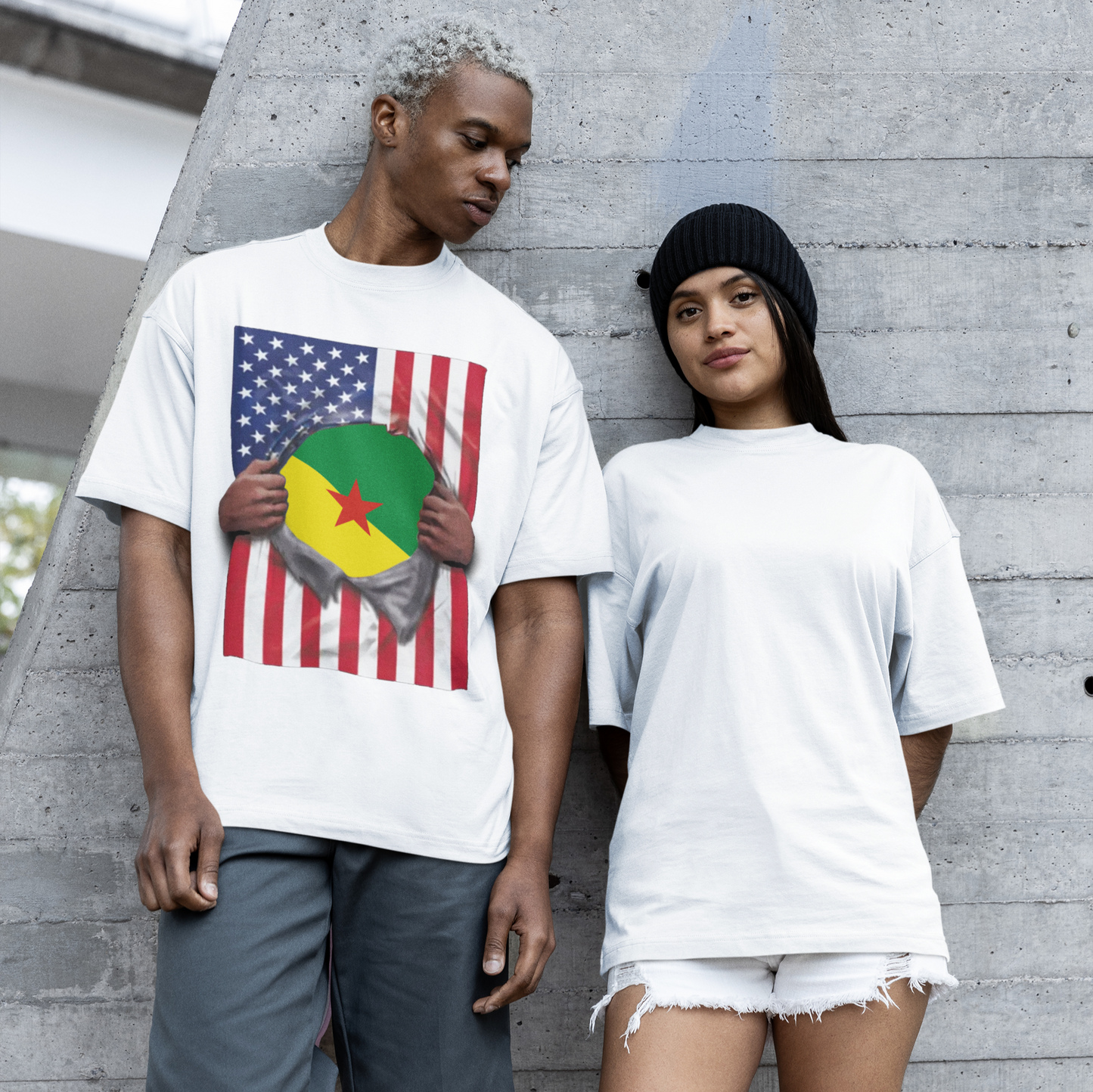 French Guiana + USA Flag T-shirt | French Guianan + American Flag Rip 4th Of July | Funny Latino Tees | 4 Colors