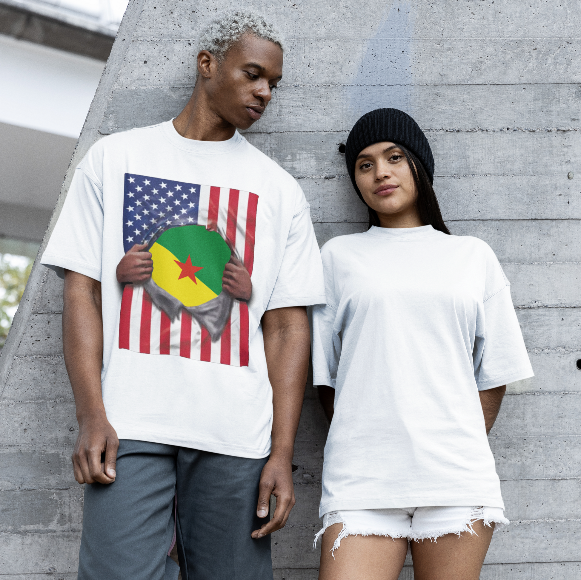 French Guiana + USA Flag T-shirt | French Guianan + American Flag Rip 4th Of July | Funny Latino Tees | 4 Colors - Latinos 4 The World