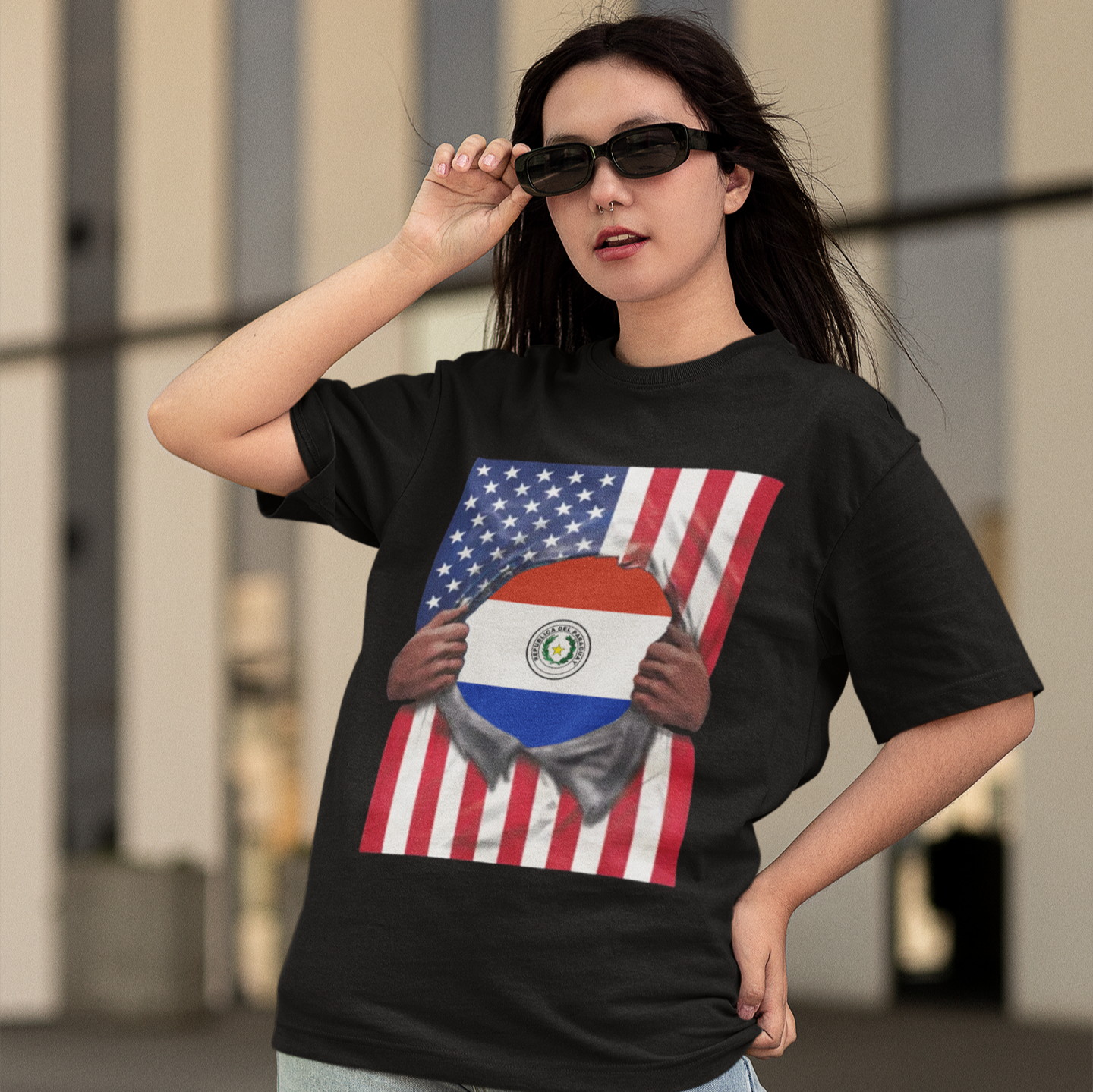 Paraguay Flag + USA Flag Pride T-shirt | Paraguayan + American Flag Rip 4th Of July | Funny Viral Latino Tees | Unisex - 4 Colors