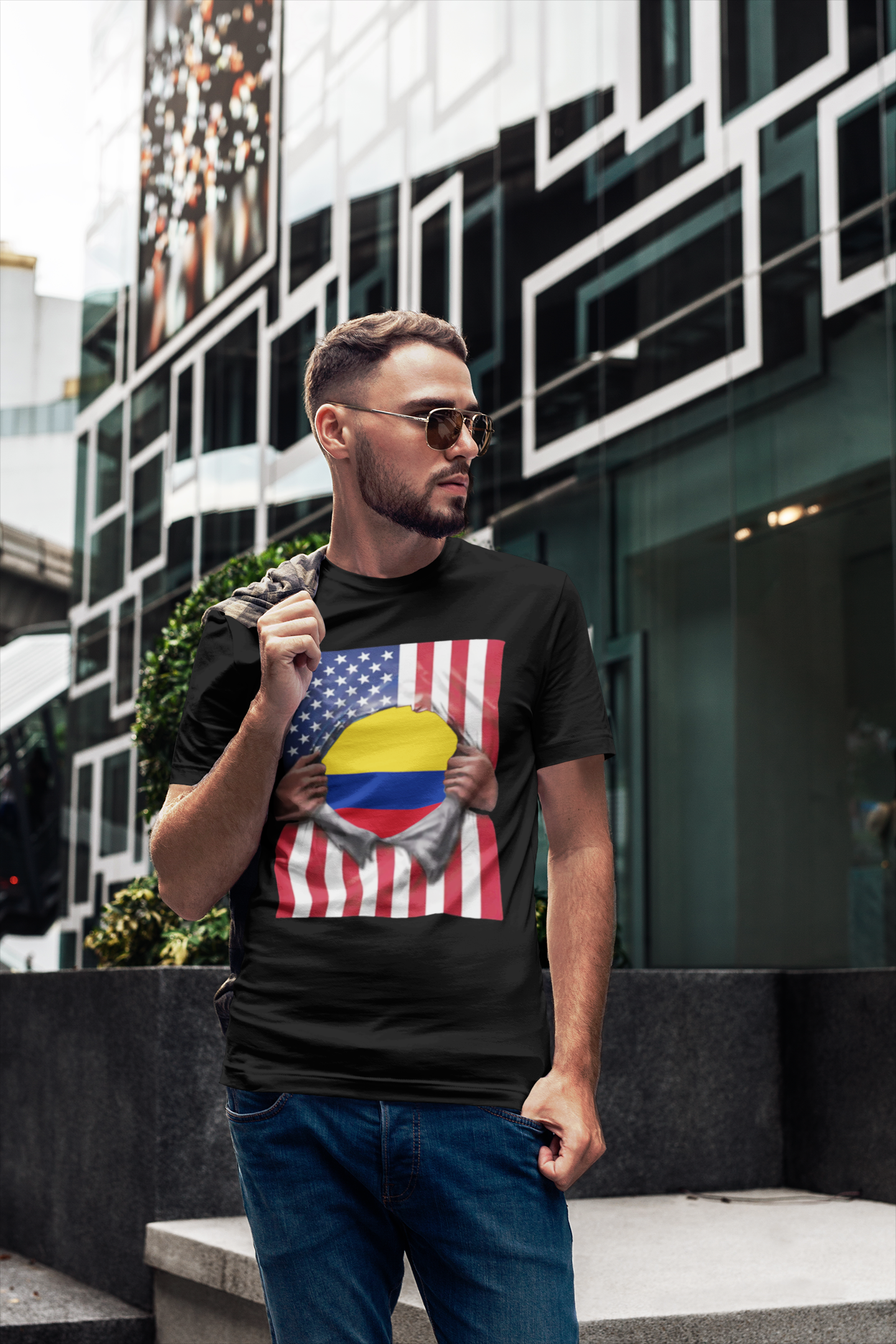 Colombia Flag + USA Flag Pride T-shirt | Colombian + American Flag Rip 4th Of July | Funny Viral Latino Tees | Unisex - 4 Colors