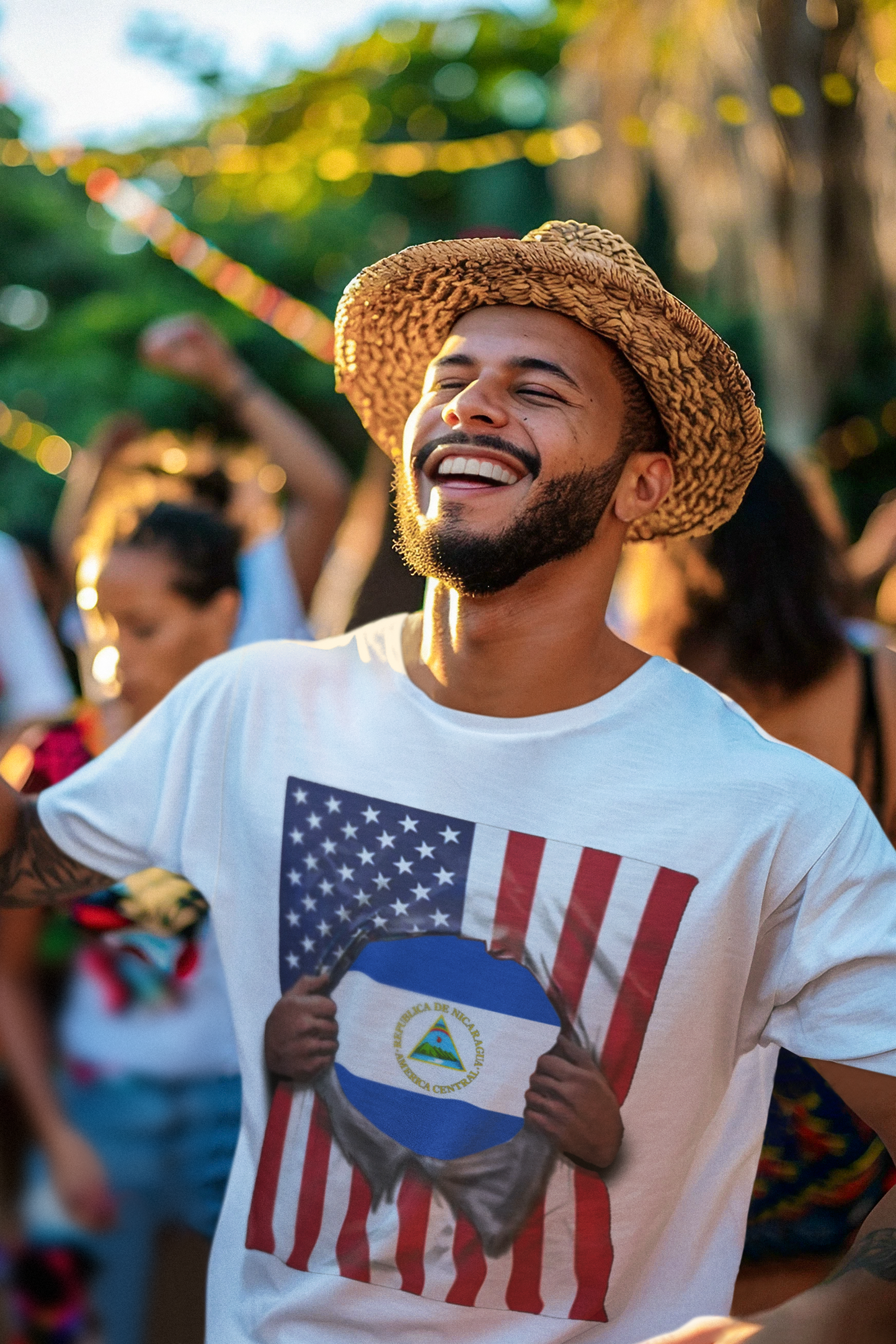 Nicaragua Flag + USA Flag Pride T-shirt | Nicaraguan + American Flag Rip 4th Of July | Funny Viral Latino Tees | Unisex - 4 Colors