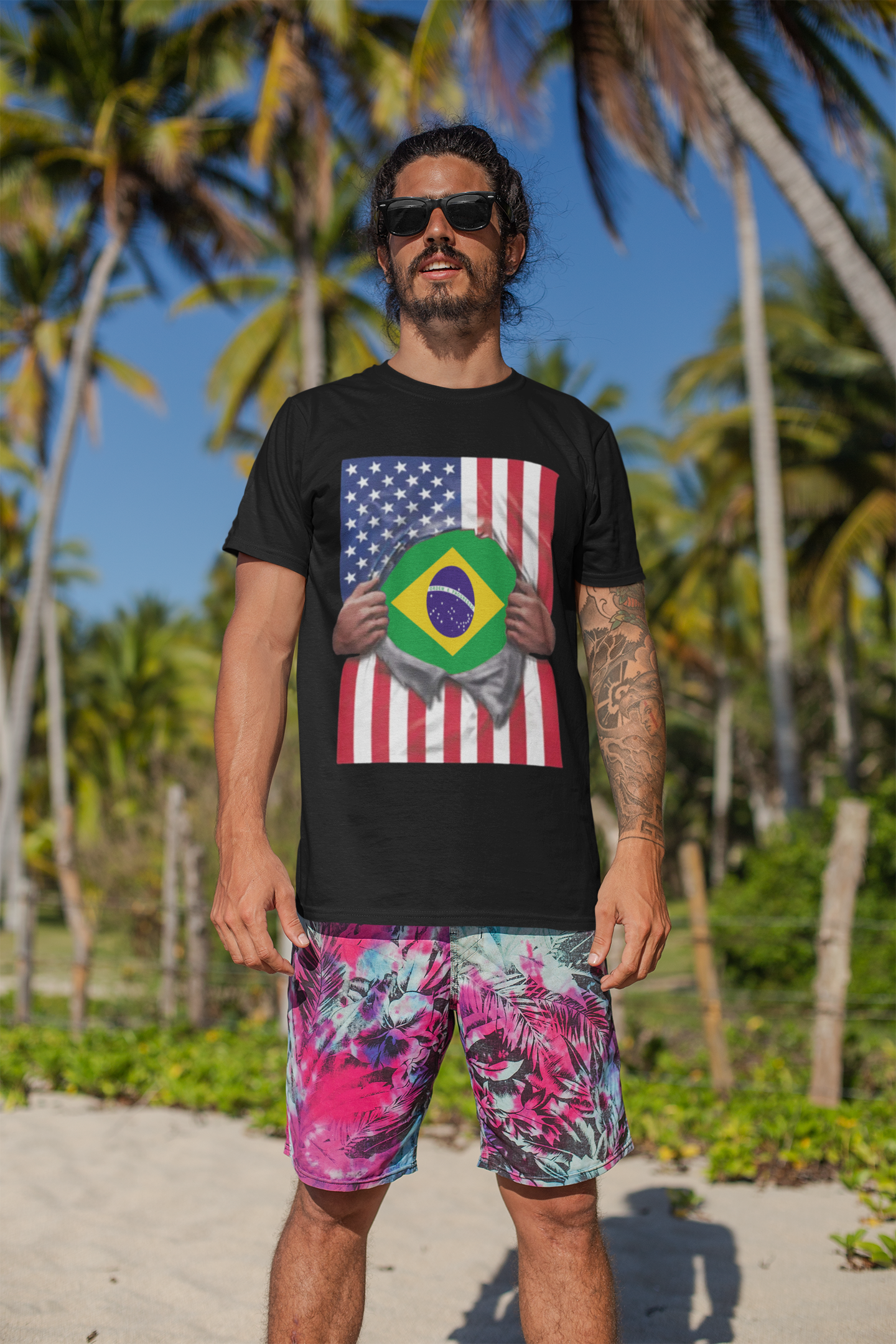 Brazil Flag + USA Flag Pride T-shirt | Brazilian + American Flag Rip 4th Of July | Funny Viral Latino Tees | Unisex - 4 Colors