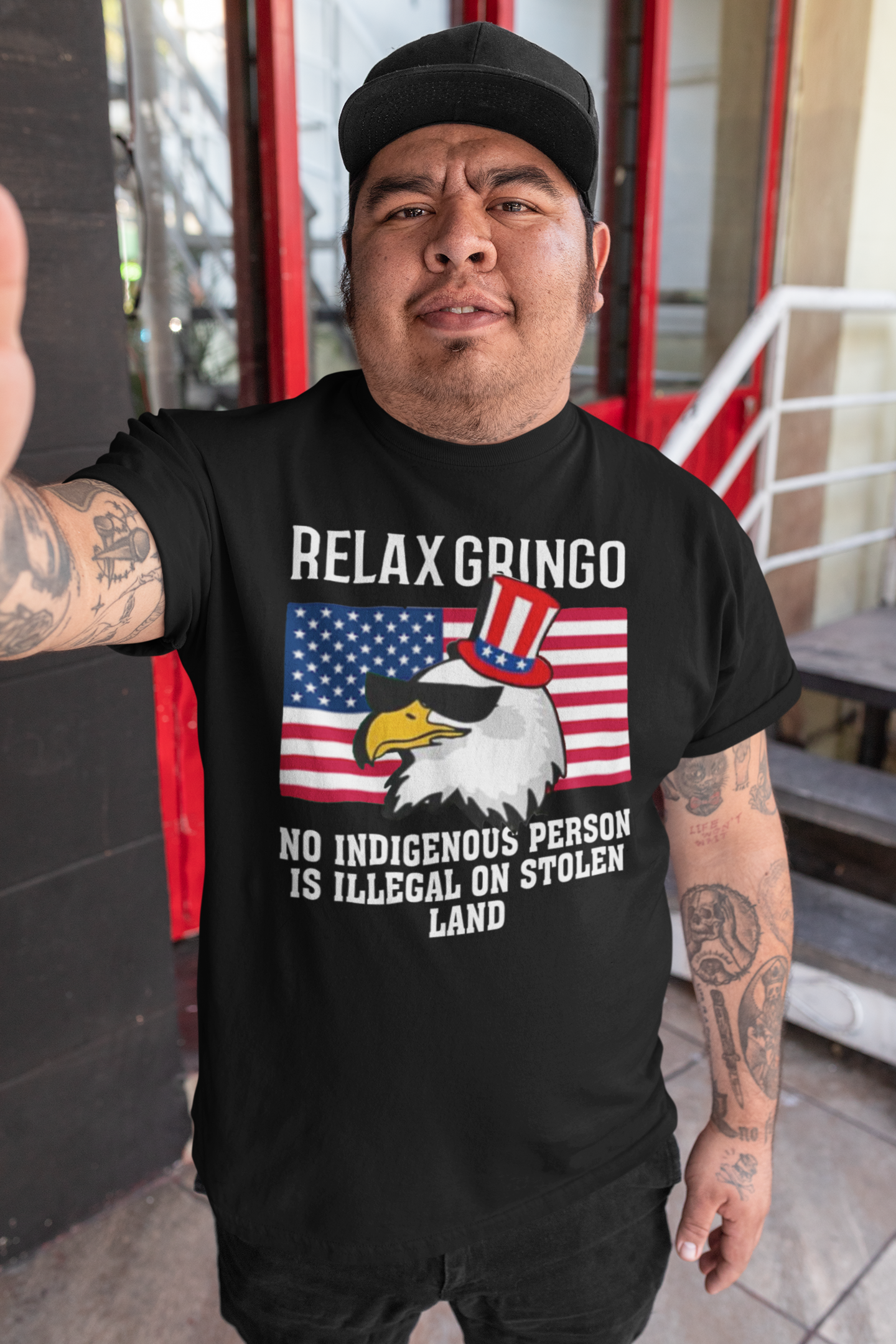 Relax Gringo, No Indigenous Person Is Illegal on Stolen Land T-shirt | USA Edition - Funny Viral Latino Tees | Unisex - 3 Colors