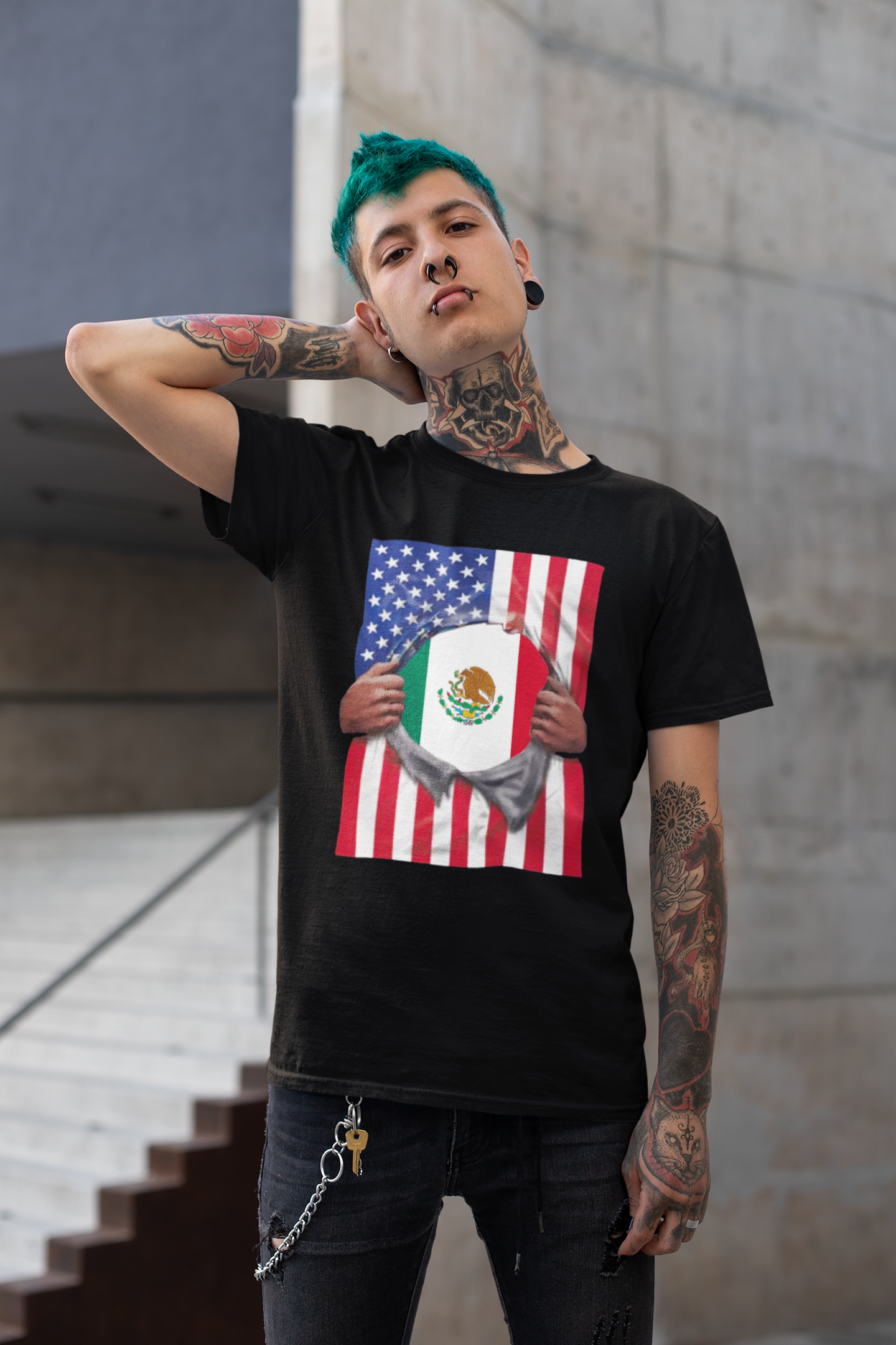 Mexico Flag + USA Flag Pride T-shirt | Mexican + American Flag Rip 4th Of July | Funny Viral Latino Tees | Unisex - 4 Colors