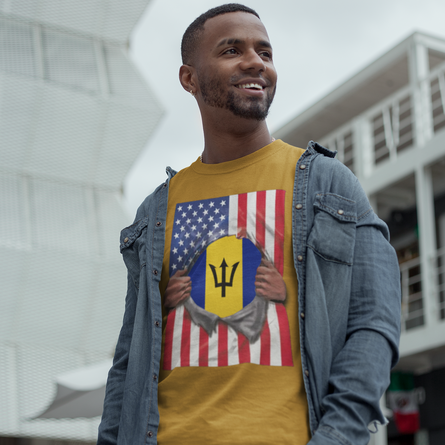 Barbados + USA Flag T-shirt | Barbadian + American Flag Rip 4th Of July | Funny Latino Tees | 4 Colors