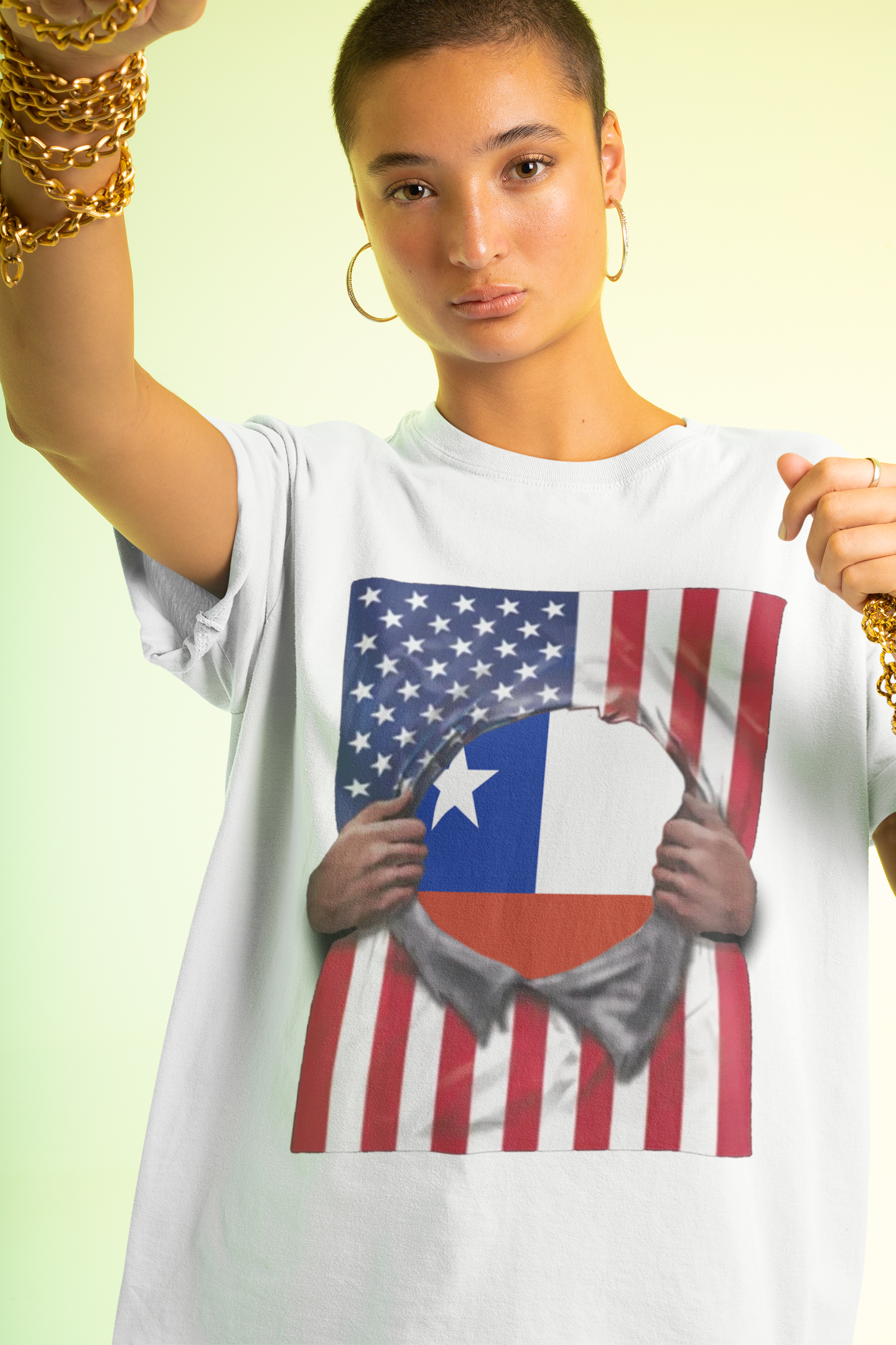 Chile Flag + USA Flag Pride T-shirt | Chilean + American Flag Rip 4th Of July | Funny Viral Latino Tees | Unisex - 4 Colors