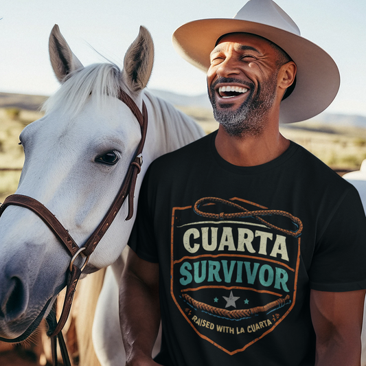 Cuarta Survivor T-shirt | Raised Rural Countryside Latino Pride | Horse Whip Ranching Community